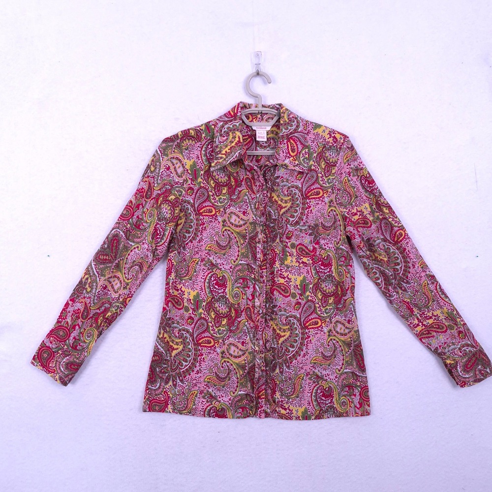 Sundance Top Blouse Size L Paisley Cotton Boho Whimsical Cottagecore Button Up